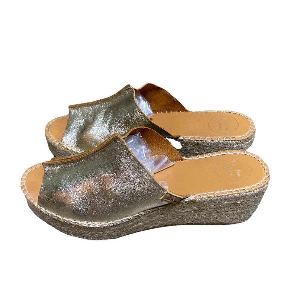 Toni Pons Gold Leather Metallic Wedge Espadrilles 40 US 9 Boho Artistic